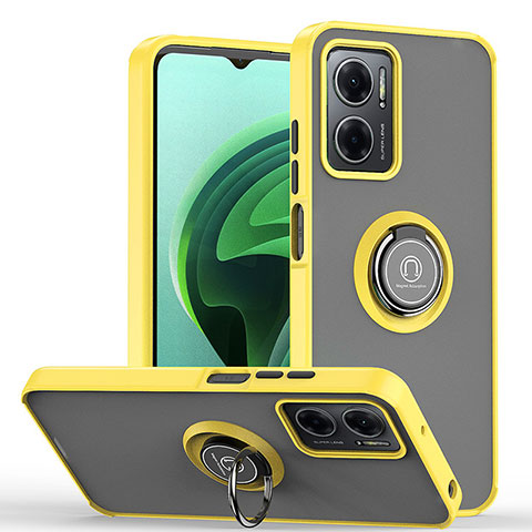 Funda Bumper Silicona y Plastico Mate Carcasa con Magnetico Anillo de dedo Soporte QW2 para Xiaomi Redmi 10 5G Amarillo