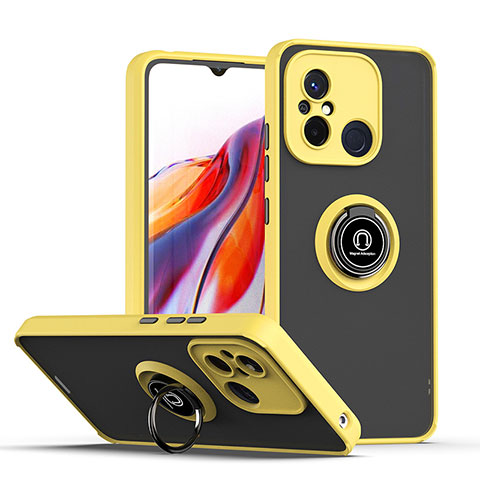 Funda Bumper Silicona y Plastico Mate Carcasa con Magnetico Anillo de dedo Soporte QW2 para Xiaomi Redmi 11A 4G Amarillo