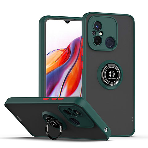 Funda Bumper Silicona y Plastico Mate Carcasa con Magnetico Anillo de dedo Soporte QW2 para Xiaomi Redmi 12C 4G Verde Noche