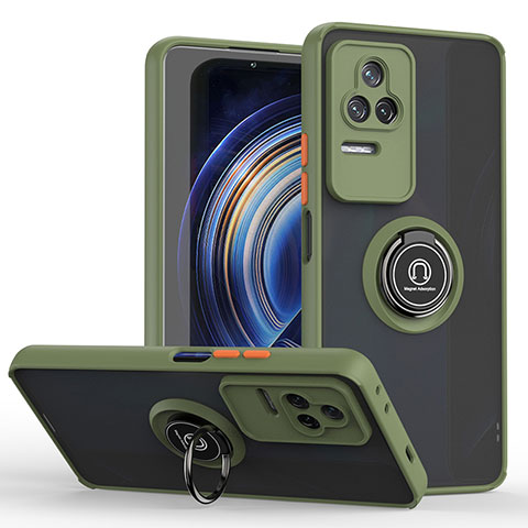 Funda Bumper Silicona y Plastico Mate Carcasa con Magnetico Anillo de dedo Soporte QW2 para Xiaomi Redmi K50 Pro 5G Ejercito Verde