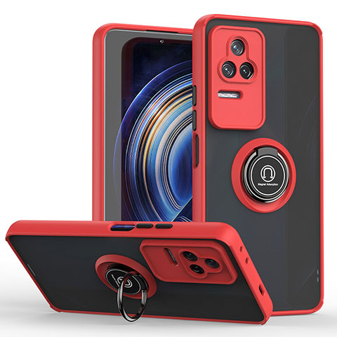 Funda Bumper Silicona y Plastico Mate Carcasa con Magnetico Anillo de dedo Soporte QW2 para Xiaomi Redmi K50 Pro 5G Rojo