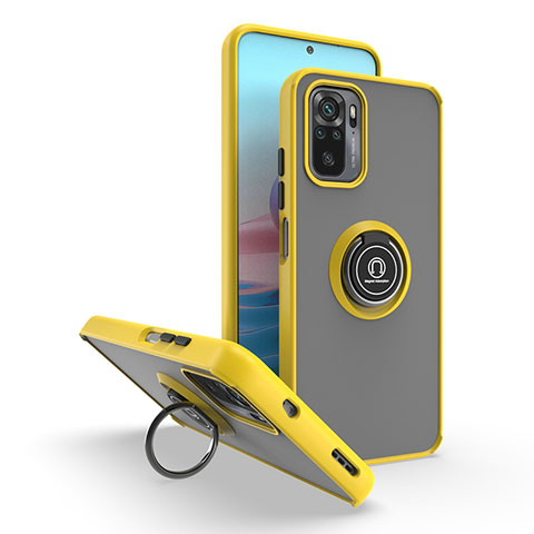 Funda Bumper Silicona y Plastico Mate Carcasa con Magnetico Anillo de dedo Soporte QW2 para Xiaomi Redmi Note 10 4G Amarillo