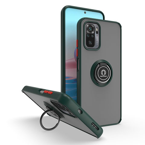 Funda Bumper Silicona y Plastico Mate Carcasa con Magnetico Anillo de dedo Soporte QW2 para Xiaomi Redmi Note 10 4G Verde Noche