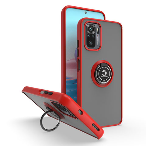 Funda Bumper Silicona y Plastico Mate Carcasa con Magnetico Anillo de dedo Soporte QW2 para Xiaomi Redmi Note 10S 4G Rojo