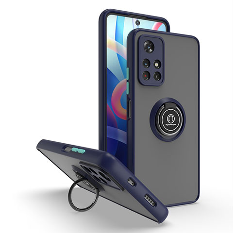 Funda Bumper Silicona y Plastico Mate Carcasa con Magnetico Anillo de dedo Soporte QW2 para Xiaomi Redmi Note 11 5G Azul