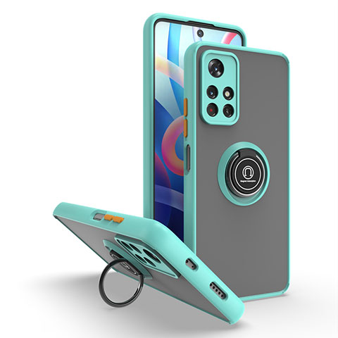 Funda Bumper Silicona y Plastico Mate Carcasa con Magnetico Anillo de dedo Soporte QW2 para Xiaomi Redmi Note 11 5G Cian