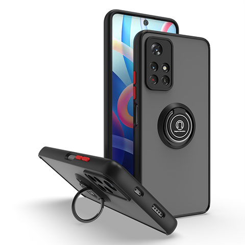 Funda Bumper Silicona y Plastico Mate Carcasa con Magnetico Anillo de dedo Soporte QW2 para Xiaomi Redmi Note 11 5G Rojo y Negro