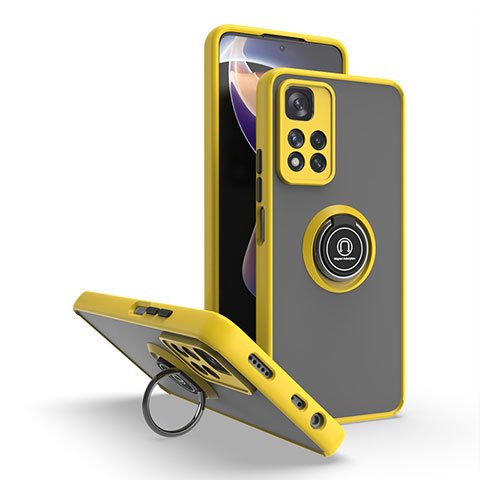 Funda Bumper Silicona y Plastico Mate Carcasa con Magnetico Anillo de dedo Soporte QW2 para Xiaomi Redmi Note 11 Pro+ Plus 5G Amarillo