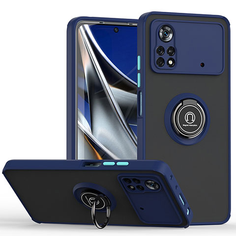 Funda Bumper Silicona y Plastico Mate Carcasa con Magnetico Anillo de dedo Soporte QW2 para Xiaomi Redmi Note 11E Pro 5G Azul