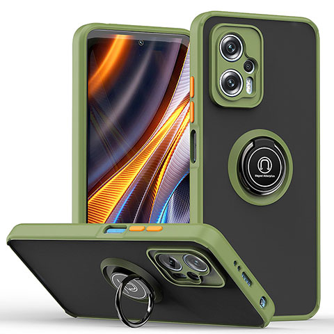 Funda Bumper Silicona y Plastico Mate Carcasa con Magnetico Anillo de dedo Soporte QW2 para Xiaomi Redmi Note 11T Pro 5G Ejercito Verde