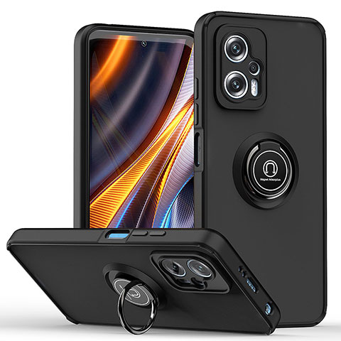 Funda Bumper Silicona y Plastico Mate Carcasa con Magnetico Anillo de dedo Soporte QW2 para Xiaomi Redmi Note 11T Pro 5G Negro