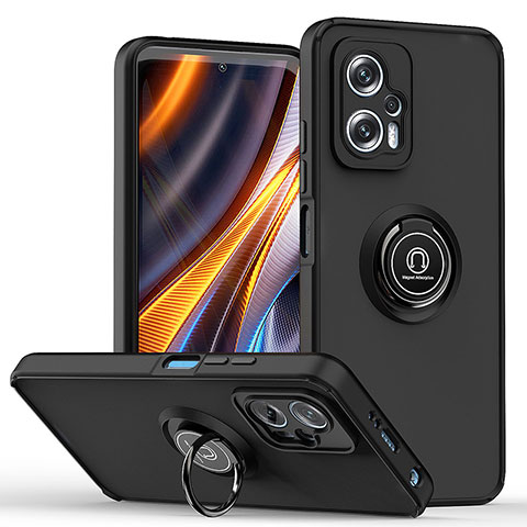 Funda Bumper Silicona y Plastico Mate Carcasa con Magnetico Anillo de dedo Soporte QW2 para Xiaomi Redmi Note 11T Pro+ Plus 5G Negro