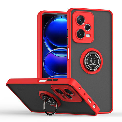 Funda Bumper Silicona y Plastico Mate Carcasa con Magnetico Anillo de dedo Soporte QW2 para Xiaomi Redmi Note 12 Explorer Rojo