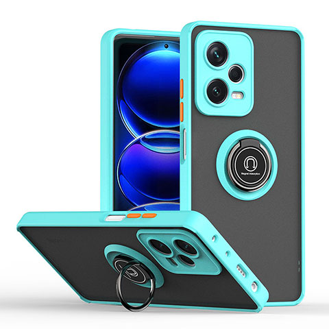 Funda Bumper Silicona y Plastico Mate Carcasa con Magnetico Anillo de dedo Soporte QW2 para Xiaomi Redmi Note 12 Pro+ Plus 5G Cian