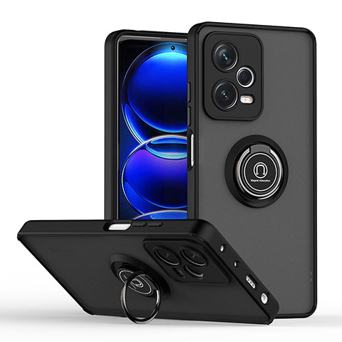 Funda Bumper Silicona y Plastico Mate Carcasa con Magnetico Anillo de dedo Soporte QW2 para Xiaomi Redmi Note 12 Pro+ Plus 5G Negro