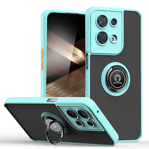 Funda Bumper Silicona y Plastico Mate Carcasa con Magnetico Anillo de dedo Soporte QW2 para Xiaomi Redmi Note 13 Pro 5G Cian