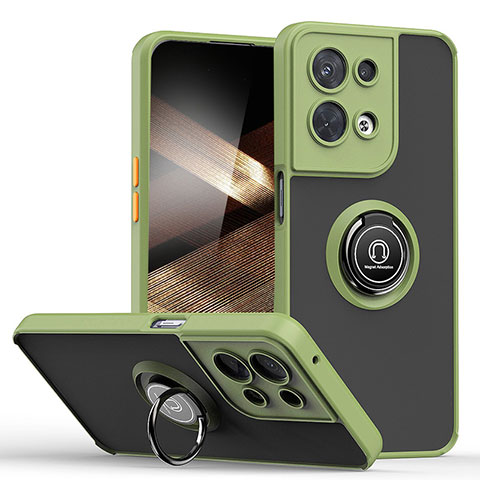 Funda Bumper Silicona y Plastico Mate Carcasa con Magnetico Anillo de dedo Soporte QW2 para Xiaomi Redmi Note 13 Pro 5G Ejercito Verde