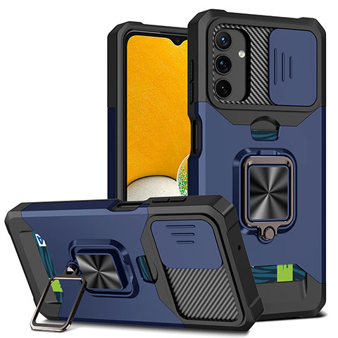 Funda Bumper Silicona y Plastico Mate Carcasa con Magnetico Anillo de dedo Soporte QW3 para Samsung Galaxy A04s Azul