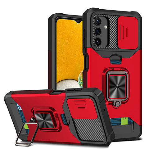 Funda Bumper Silicona y Plastico Mate Carcasa con Magnetico Anillo de dedo Soporte QW3 para Samsung Galaxy A04s Rojo