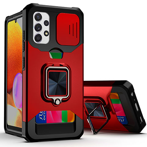 Funda Bumper Silicona y Plastico Mate Carcasa con Magnetico Anillo de dedo Soporte QW3 para Samsung Galaxy A32 4G Rojo