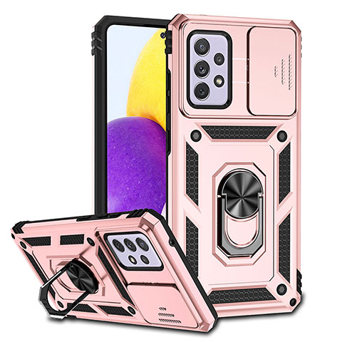 Funda Bumper Silicona y Plastico Mate Carcasa con Magnetico Anillo de dedo Soporte QW3 para Samsung Galaxy A72 5G Oro Rosa