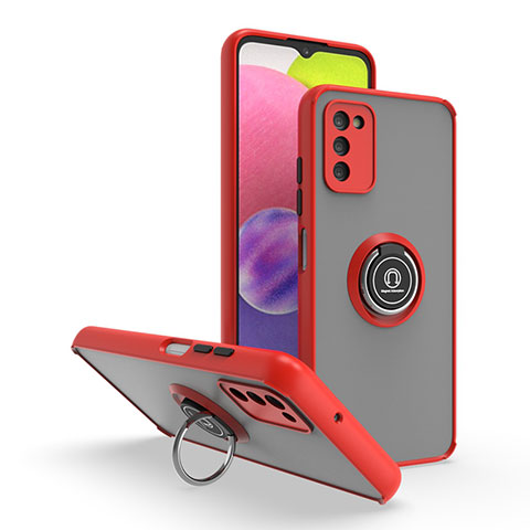 Funda Bumper Silicona y Plastico Mate Carcasa con Magnetico Anillo de dedo Soporte QW3 para Samsung Galaxy M02s Rojo