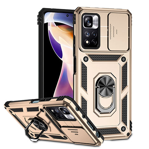 Funda Bumper Silicona y Plastico Mate Carcasa con Magnetico Anillo de dedo Soporte QW3 para Xiaomi Mi 11i 5G (2022) Oro