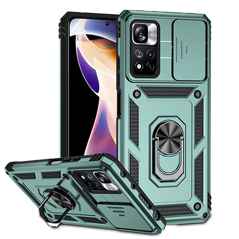 Funda Bumper Silicona y Plastico Mate Carcasa con Magnetico Anillo de dedo Soporte QW3 para Xiaomi Poco X4 NFC Verde