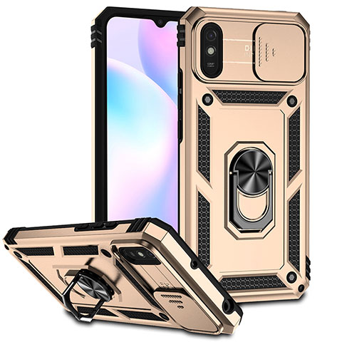 Funda Bumper Silicona y Plastico Mate Carcasa con Magnetico Anillo de dedo Soporte QW3 para Xiaomi Redmi 9i Oro