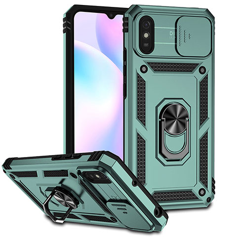 Funda Bumper Silicona y Plastico Mate Carcasa con Magnetico Anillo de dedo Soporte QW3 para Xiaomi Redmi 9i Verde