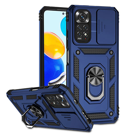 Funda Bumper Silicona y Plastico Mate Carcasa con Magnetico Anillo de dedo Soporte QW3 para Xiaomi Redmi Note 11 4G (2022) Azul