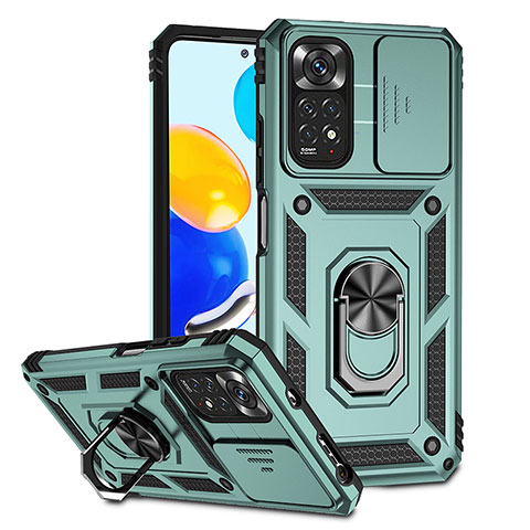 Funda Bumper Silicona y Plastico Mate Carcasa con Magnetico Anillo de dedo Soporte QW3 para Xiaomi Redmi Note 11S 4G Verde