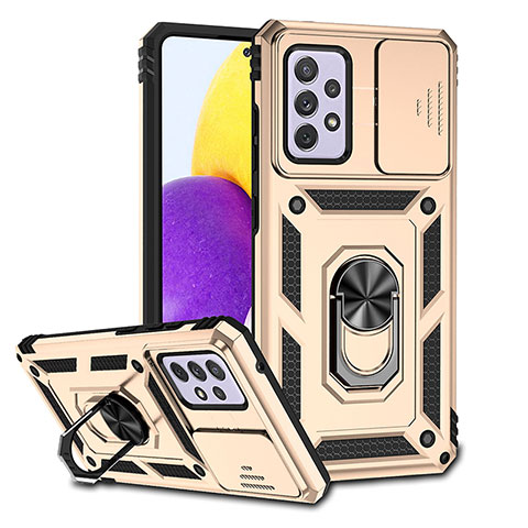 Funda Bumper Silicona y Plastico Mate Carcasa con Magnetico Anillo de dedo Soporte QW6 para Samsung Galaxy A52 5G Oro