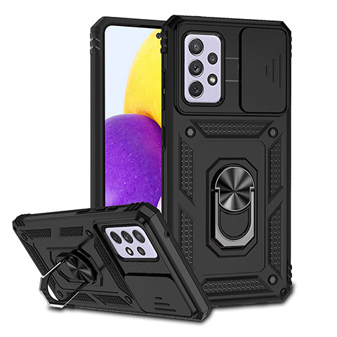 Funda Bumper Silicona y Plastico Mate Carcasa con Magnetico Anillo de dedo Soporte QW6 para Samsung Galaxy A52s 5G Negro