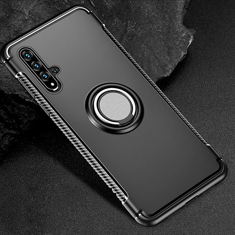 Funda Bumper Silicona y Plastico Mate Carcasa con Magnetico Anillo de dedo Soporte R01 para Huawei Honor 20 Negro