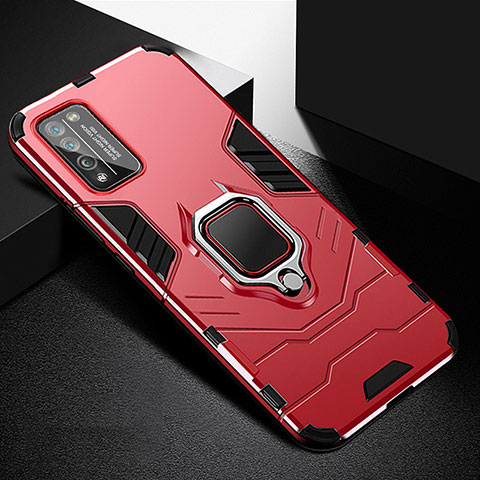 Funda Bumper Silicona y Plastico Mate Carcasa con Magnetico Anillo de dedo Soporte R01 para Huawei Honor 30 Lite 5G Rojo