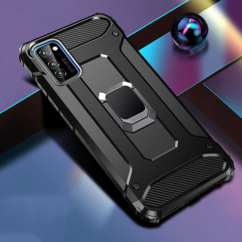 Funda Bumper Silicona y Plastico Mate Carcasa con Magnetico Anillo de dedo Soporte R01 para Huawei Honor V30 5G Negro