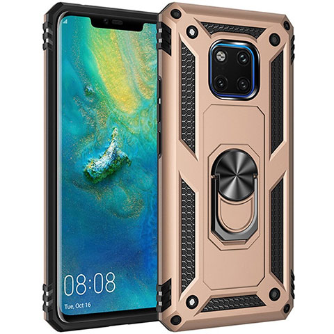 Funda Bumper Silicona y Plastico Mate Carcasa con Magnetico Anillo de dedo Soporte R01 para Huawei Mate 20 Pro Oro