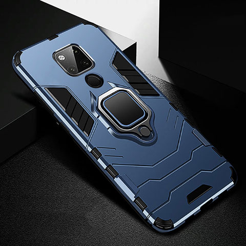 Funda Bumper Silicona y Plastico Mate Carcasa con Magnetico Anillo de dedo Soporte R01 para Huawei Mate 20 X 5G Azul