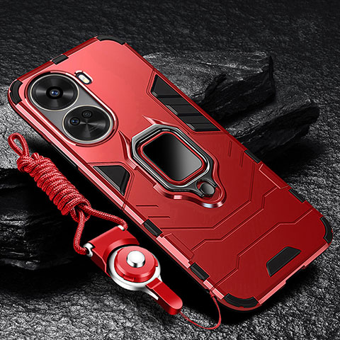 Funda Bumper Silicona y Plastico Mate Carcasa con Magnetico Anillo de dedo Soporte R01 para Huawei Nova 11 SE Rojo