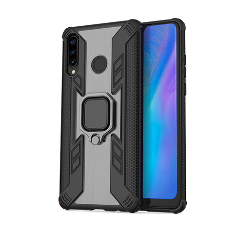 Funda Bumper Silicona y Plastico Mate Carcasa con Magnetico Anillo de dedo Soporte R01 para Huawei Nova 4e Negro