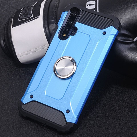 Funda Bumper Silicona y Plastico Mate Carcasa con Magnetico Anillo de dedo Soporte R01 para Huawei Nova 5 Pro Azul Cielo