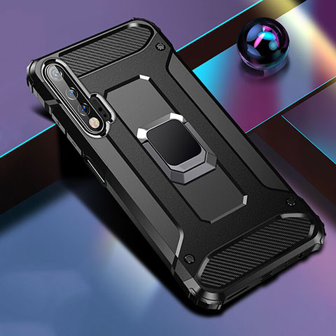 Funda Bumper Silicona y Plastico Mate Carcasa con Magnetico Anillo de dedo Soporte R01 para Huawei Nova 6 Negro