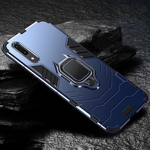 Funda Bumper Silicona y Plastico Mate Carcasa con Magnetico Anillo de dedo Soporte R01 para Huawei P20 Azul