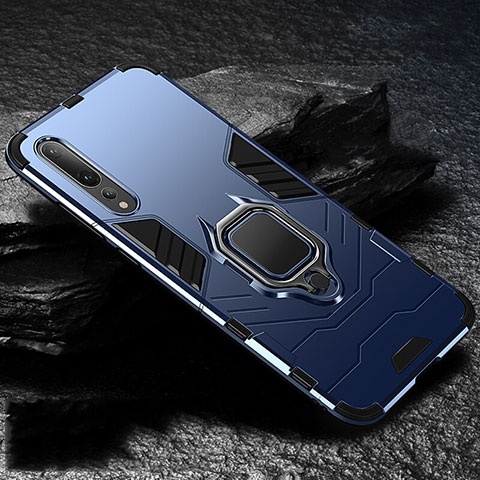 Funda Bumper Silicona y Plastico Mate Carcasa con Magnetico Anillo de dedo Soporte R01 para Huawei P20 Pro Azul