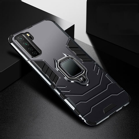 Funda Bumper Silicona y Plastico Mate Carcasa con Magnetico Anillo de dedo Soporte R01 para Huawei P40 Lite 5G Negro