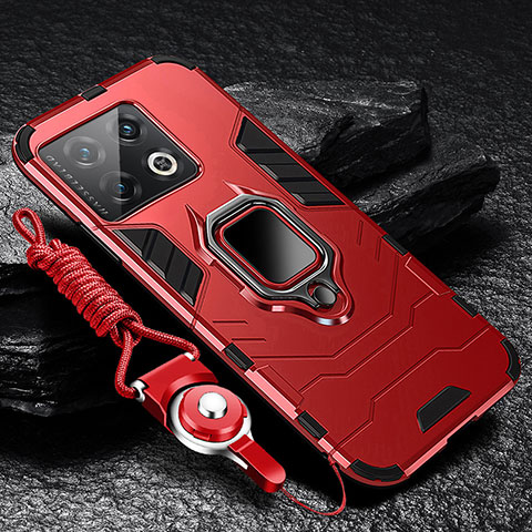 Funda Bumper Silicona y Plastico Mate Carcasa con Magnetico Anillo de dedo Soporte R01 para OnePlus 10 Pro 5G Rojo