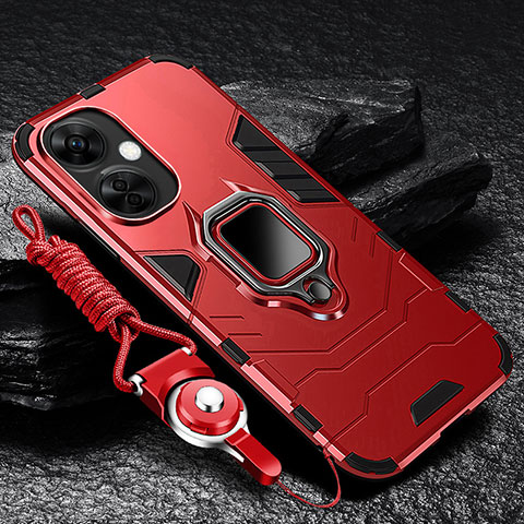 Funda Bumper Silicona y Plastico Mate Carcasa con Magnetico Anillo de dedo Soporte R01 para OnePlus Nord N30 5G Rojo