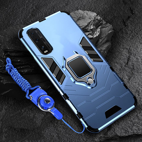 Funda Bumper Silicona y Plastico Mate Carcasa con Magnetico Anillo de dedo Soporte R01 para Oppo Find X2 Azul