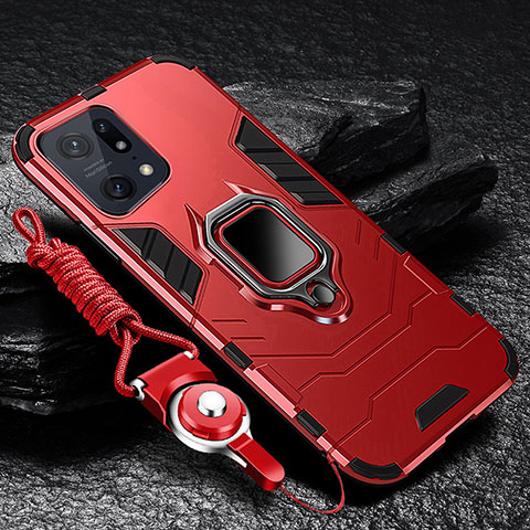 Funda Bumper Silicona y Plastico Mate Carcasa con Magnetico Anillo de dedo Soporte R01 para Oppo Find X5 Pro 5G Rojo